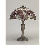 NLK00979 Heidi 2 Light Curved Table Lamp With 40cm Tiffany Shade Purple/Pink/Crystal/Aged Antique Brass