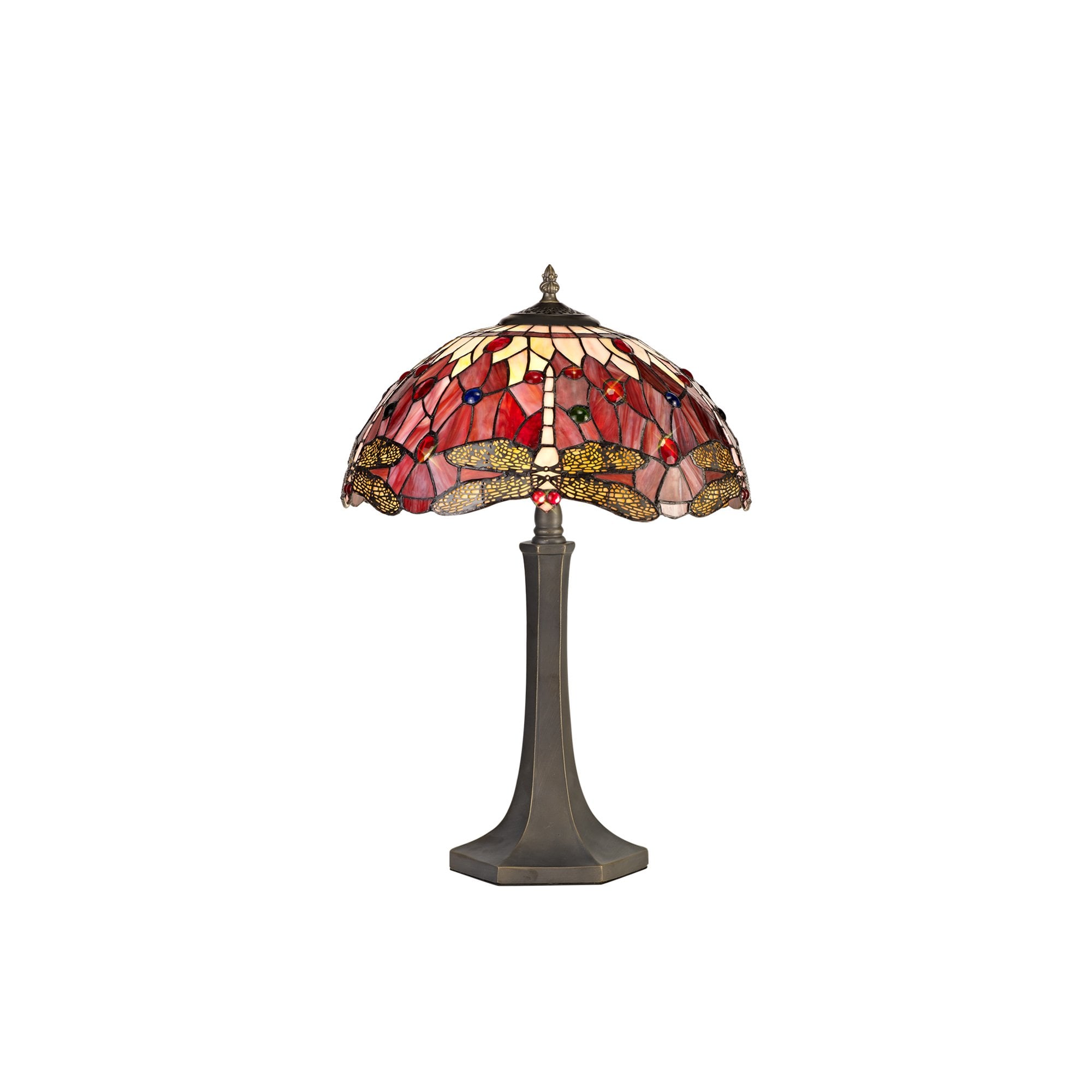 NLK00989 Heidi 2 Light Octagonal Table Lamp With 40cm Tiffany Shade Purple/Pink/Crystal/Aged Antique Brass