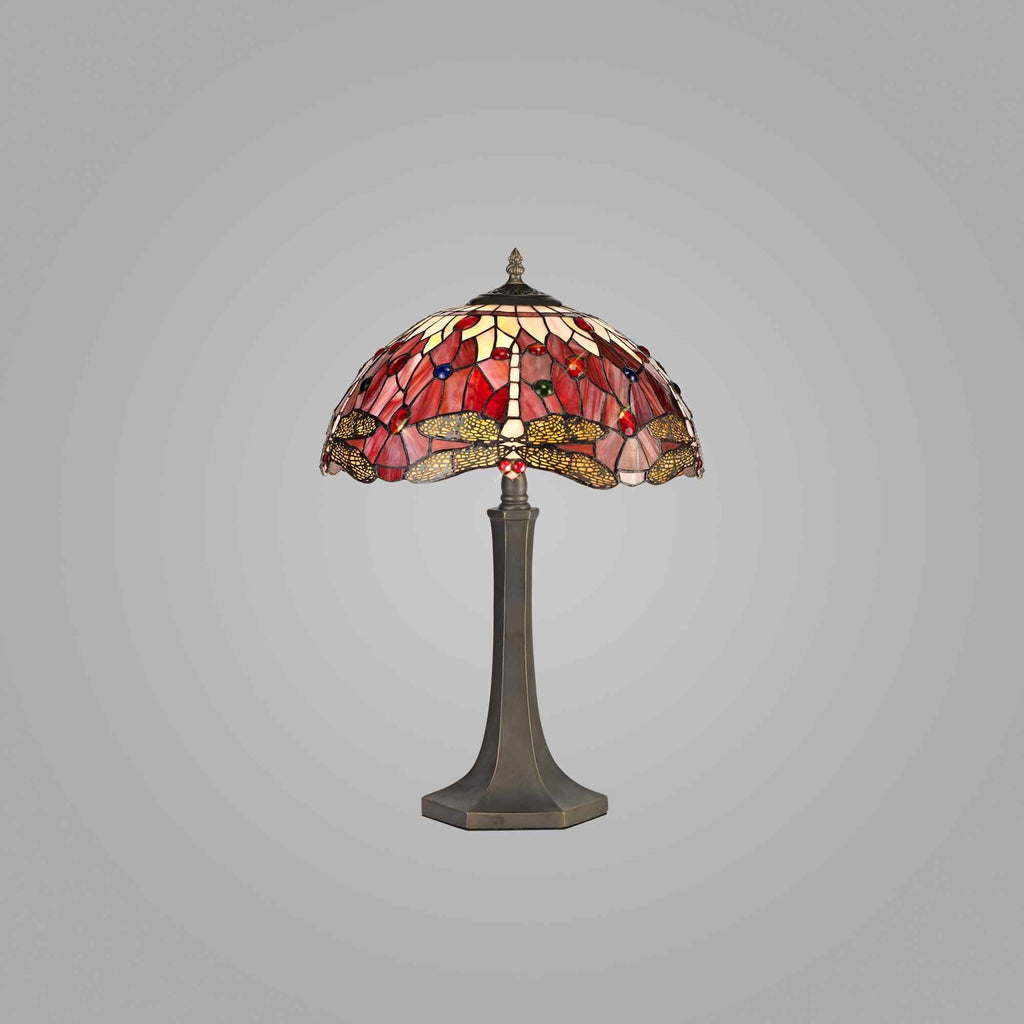 NLK00989 Heidi 2 Light Octagonal Table Lamp With 40cm Tiffany Shade Purple/Pink/Crystal/Aged Antique Brass