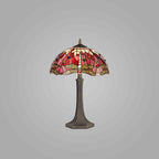NLK00989 Heidi 2 Light Octagonal Table Lamp With 40cm Tiffany Shade Purple/Pink/Crystal/Aged Antique Brass