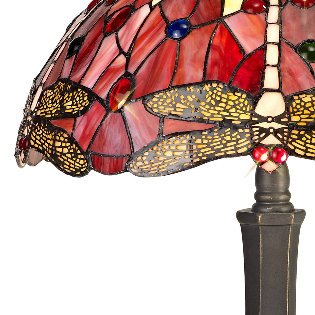 NLK00989 Heidi 2 Light Octagonal Table Lamp With 40cm Tiffany Shade Purple/Pink/Crystal/Aged Antique Brass