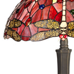 NLK00989 Heidi 2 Light Octagonal Table Lamp With 40cm Tiffany Shade Purple/Pink/Crystal/Aged Antique Brass