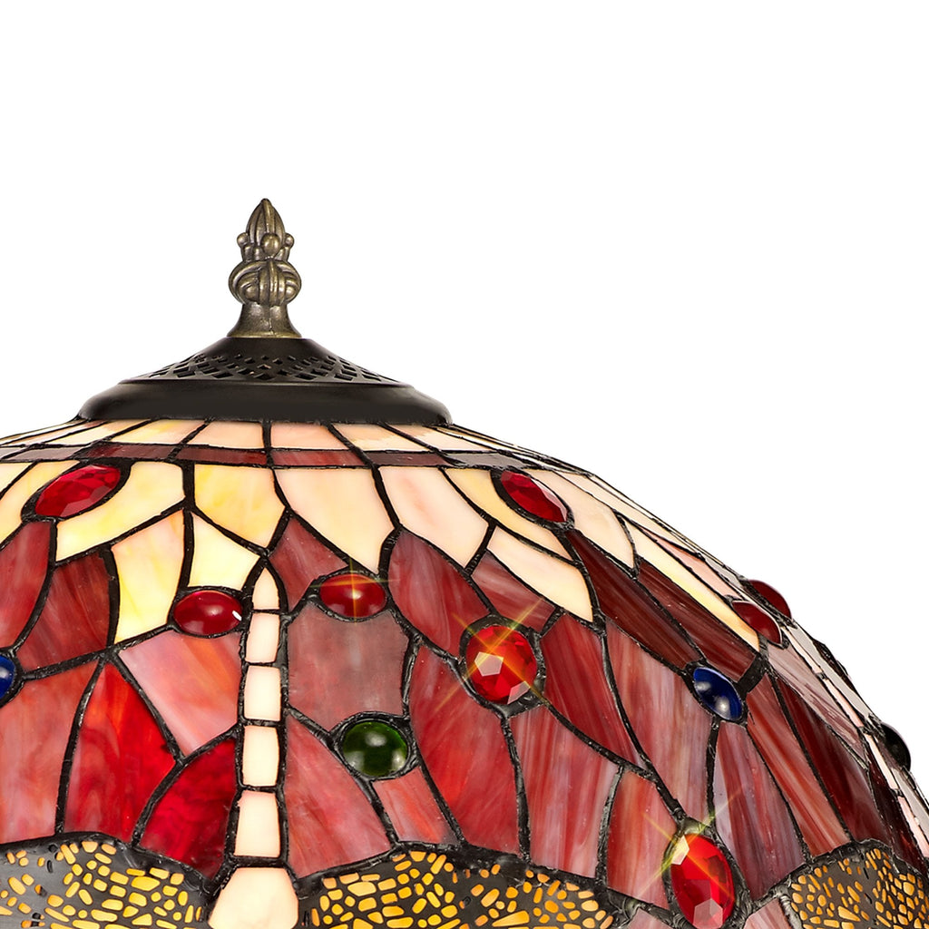 NLK00989 Heidi 2 Light Octagonal Table Lamp With 40cm Tiffany Shade Purple/Pink/Crystal/Aged Antique Brass