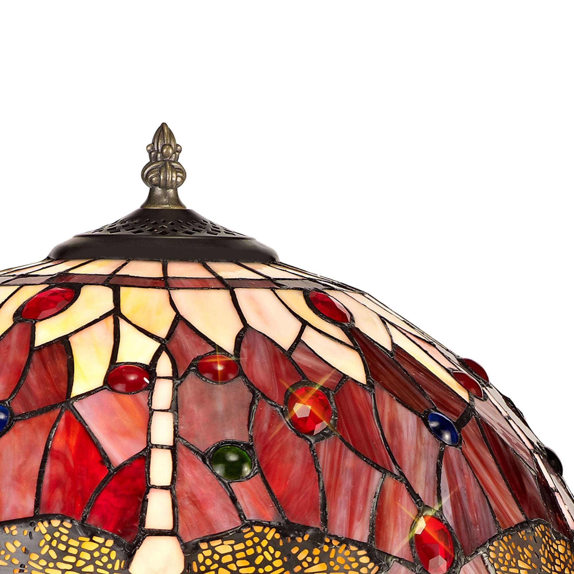 NLK00989 Heidi 2 Light Octagonal Table Lamp With 40cm Tiffany Shade Purple/Pink/Crystal/Aged Antique Brass