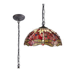 NLK00999 Heidi 1 Light Down Lighter Pendant With 40cm Tiffany Shade Purple/Pink/Crystal/Aged Antique Brass