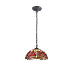 NLK00999 Heidi 1 Light Down Lighter Pendant With 40cm Tiffany Shade Purple/Pink/Crystal/Aged Antique Brass