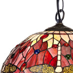 NLK00999 Heidi 1 Light Down Lighter Pendant With 40cm Tiffany Shade Purple/Pink/Crystal/Aged Antique Brass