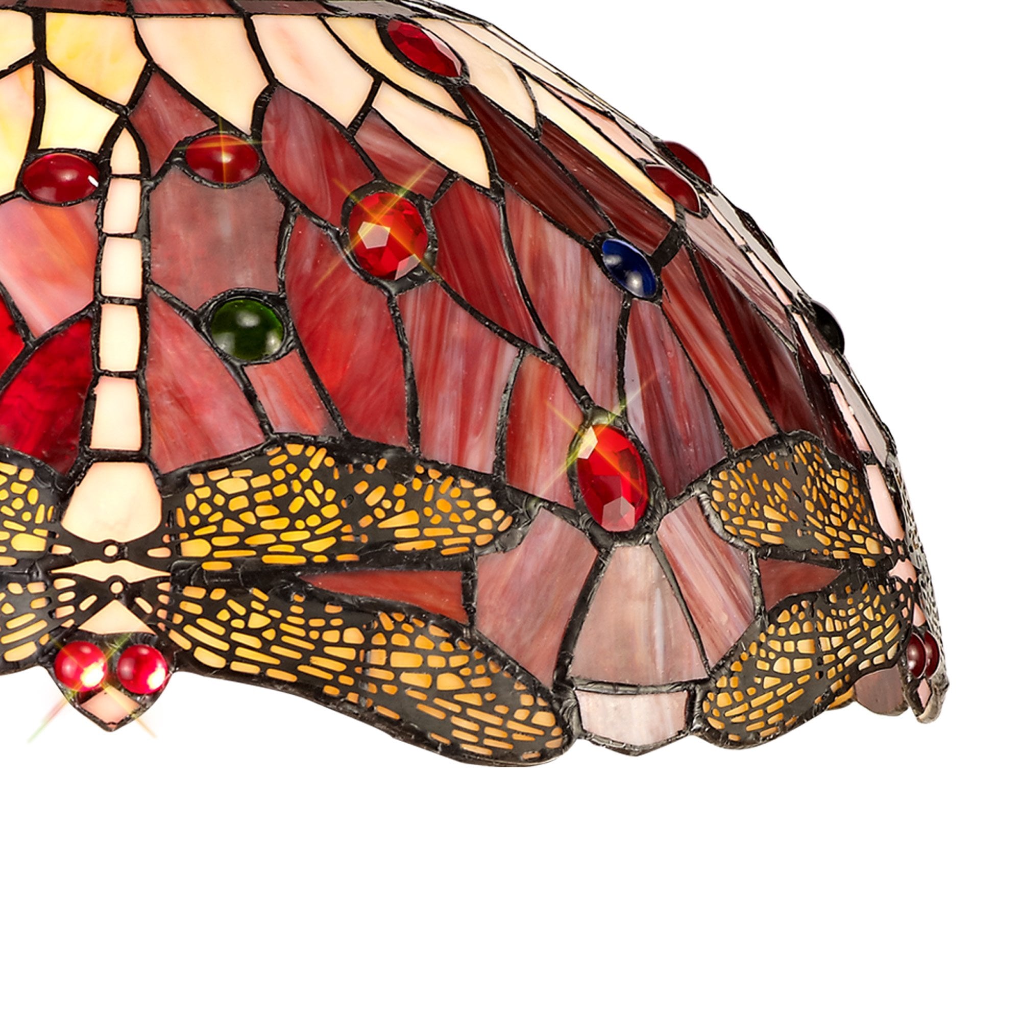 NLK00999 Heidi 1 Light Down Lighter Pendant With 40cm Tiffany Shade Purple/Pink/Crystal/Aged Antique Brass