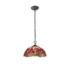 NLK01009 Heidi 2 Light Down Lighter Pendant With 40cm Tiffany Shade Purple/Pink/Crystal/Aged Antique Brass