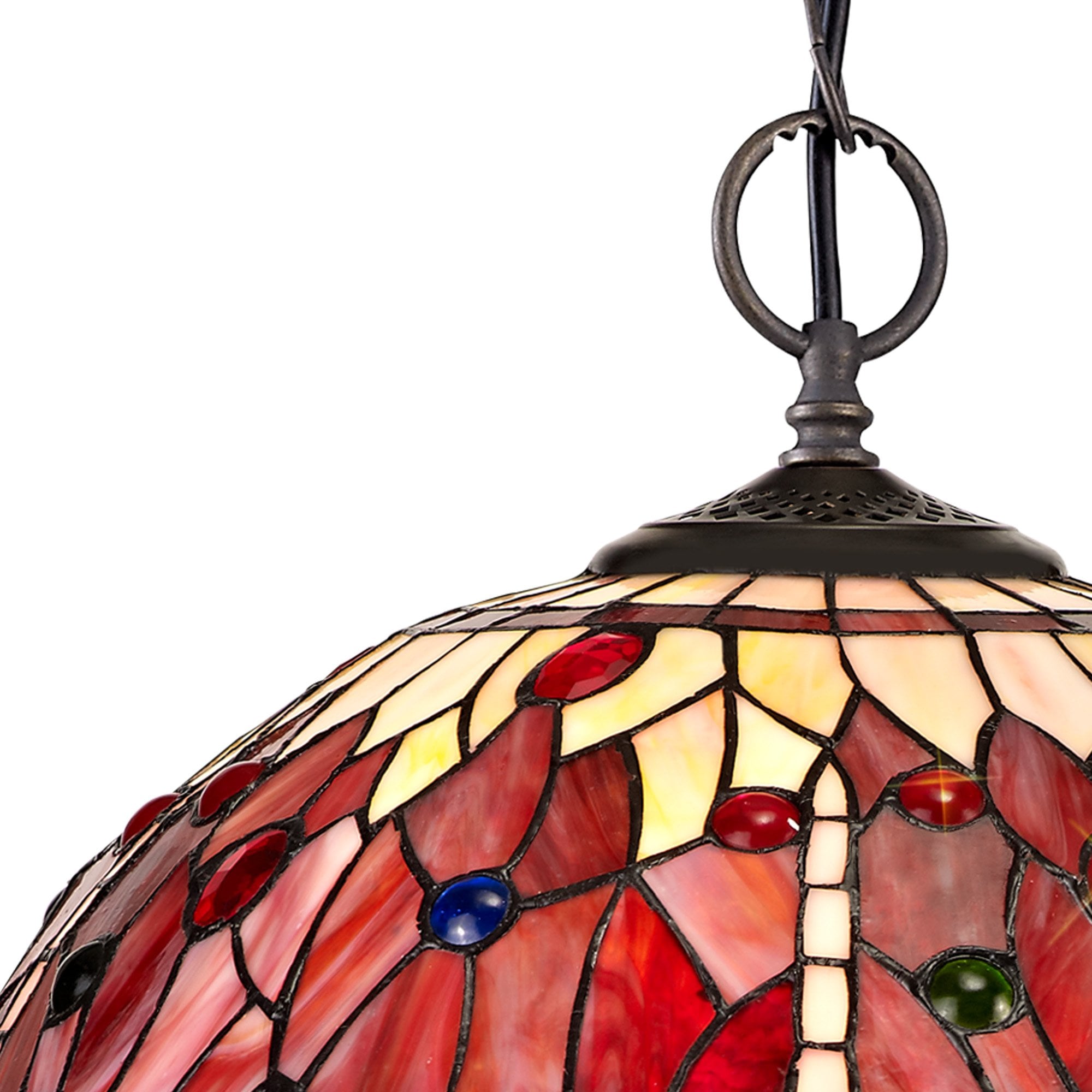 NLK01009 Heidi 2 Light Down Lighter Pendant With 40cm Tiffany Shade Purple/Pink/Crystal/Aged Antique Brass