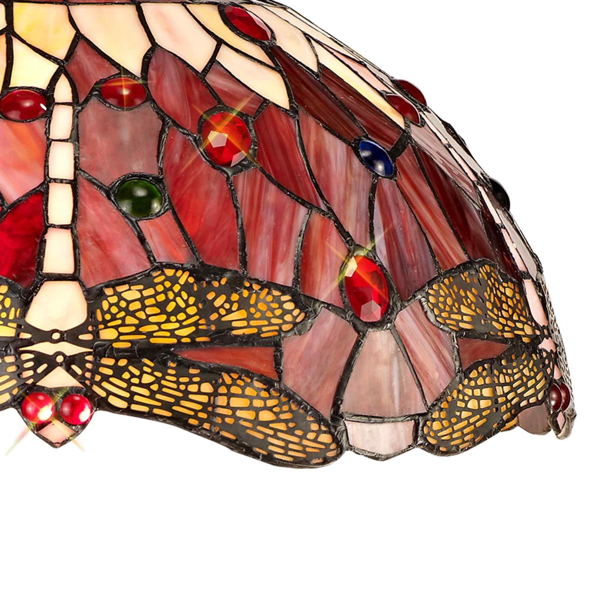 NLK01009 Heidi 2 Light Down Lighter Pendant With 40cm Tiffany Shade Purple/Pink/Crystal/Aged Antique Brass