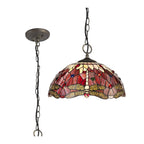 NLK01019 Heidi 3 Light Down Lighter Pendant With 40cm Tiffany Shade Purple/Pink/Crystal/Aged Antique Brass