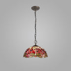 NLK01019 Heidi 3 Light Down Lighter Pendant With 40cm Tiffany Shade Purple/Pink/Crystal/Aged Antique Brass