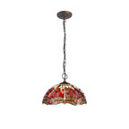 NLK01019 Heidi 3 Light Down Lighter Pendant With 40cm Tiffany Shade Purple/Pink/Crystal/Aged Antique Brass
