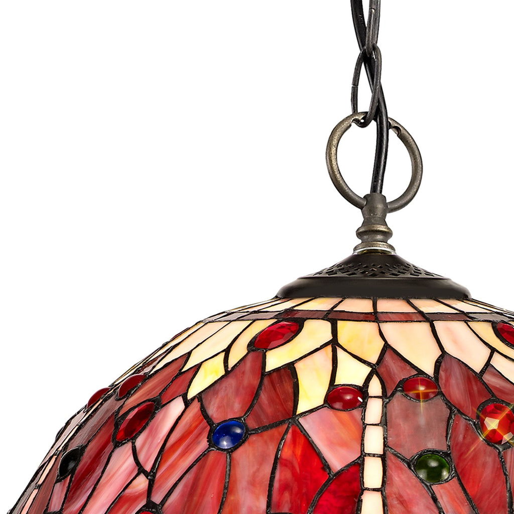 NLK01019 Heidi 3 Light Down Lighter Pendant With 40cm Tiffany Shade Purple/Pink/Crystal/Aged Antique Brass