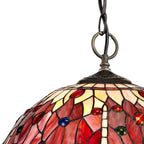 NLK01019 Heidi 3 Light Down Lighter Pendant With 40cm Tiffany Shade Purple/Pink/Crystal/Aged Antique Brass