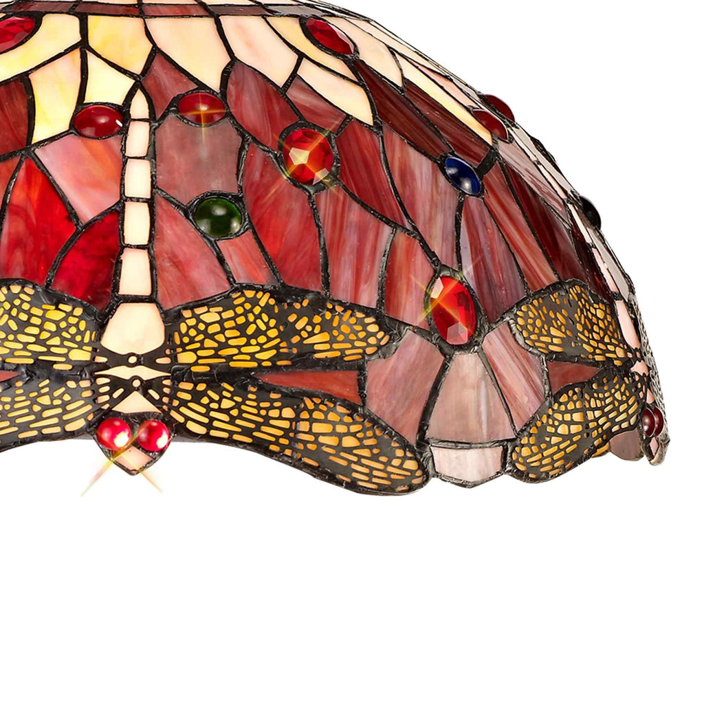 NLK01019 Heidi 3 Light Down Lighter Pendant With 40cm Tiffany Shade Purple/Pink/Crystal/Aged Antique Brass