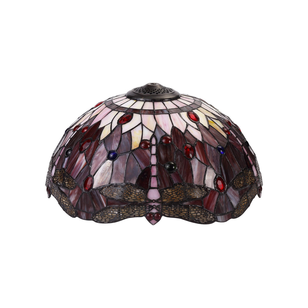 NLK01019 Heidi 3 Light Down Lighter Pendant With 40cm Tiffany Shade Purple/Pink/Crystal/Aged Antique Brass