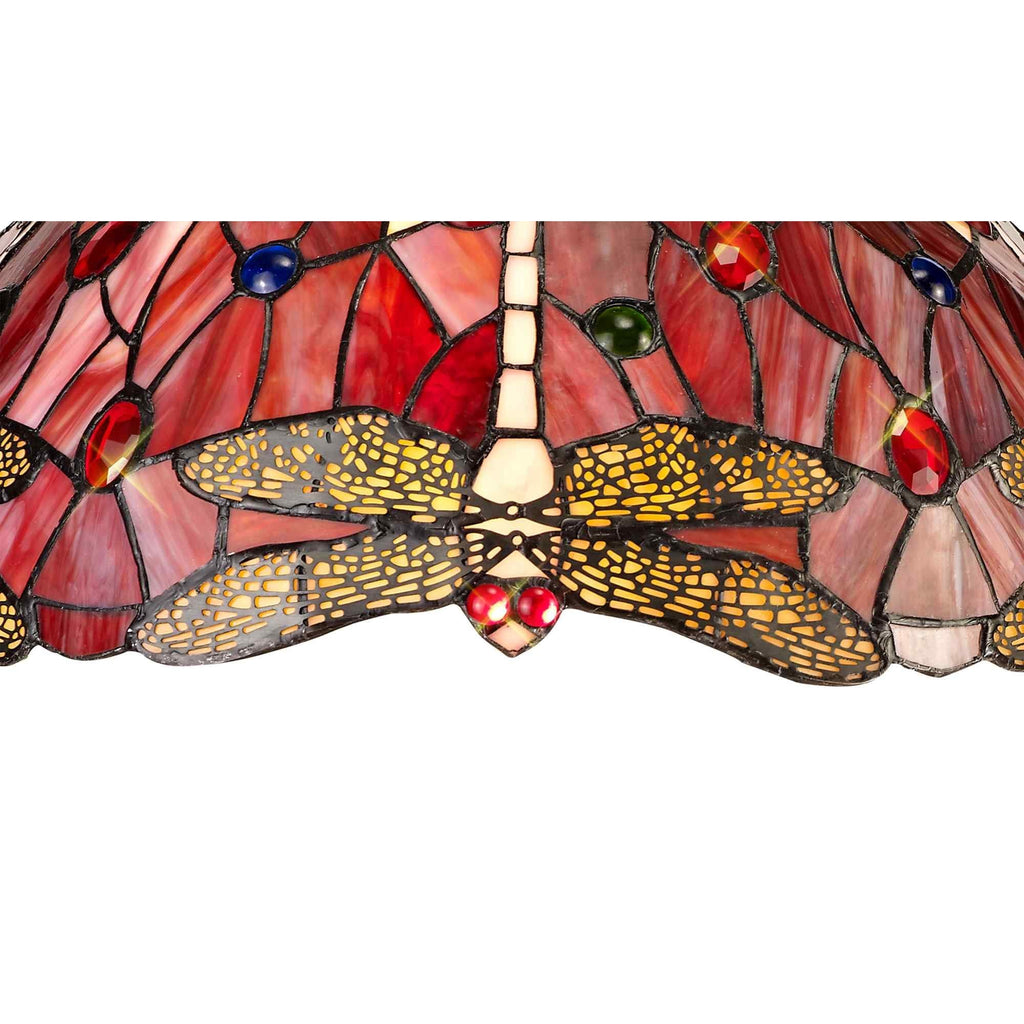 NLK01019 Heidi 3 Light Down Lighter Pendant With 40cm Tiffany Shade Purple/Pink/Crystal/Aged Antique Brass