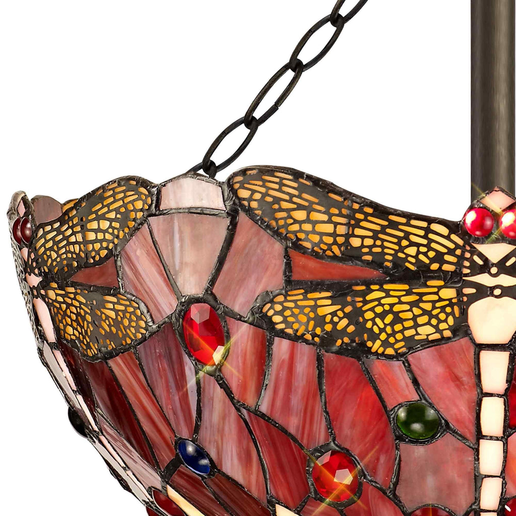 NLK01029 Heidi 3 Light Semi Ceiling With 40cm Tiffany Shade Purple/Pink/Crystal/Aged Antique Brass