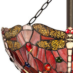 NLK01029 Heidi 3 Light Semi Ceiling With 40cm Tiffany Shade Purple/Pink/Crystal/Aged Antique Brass