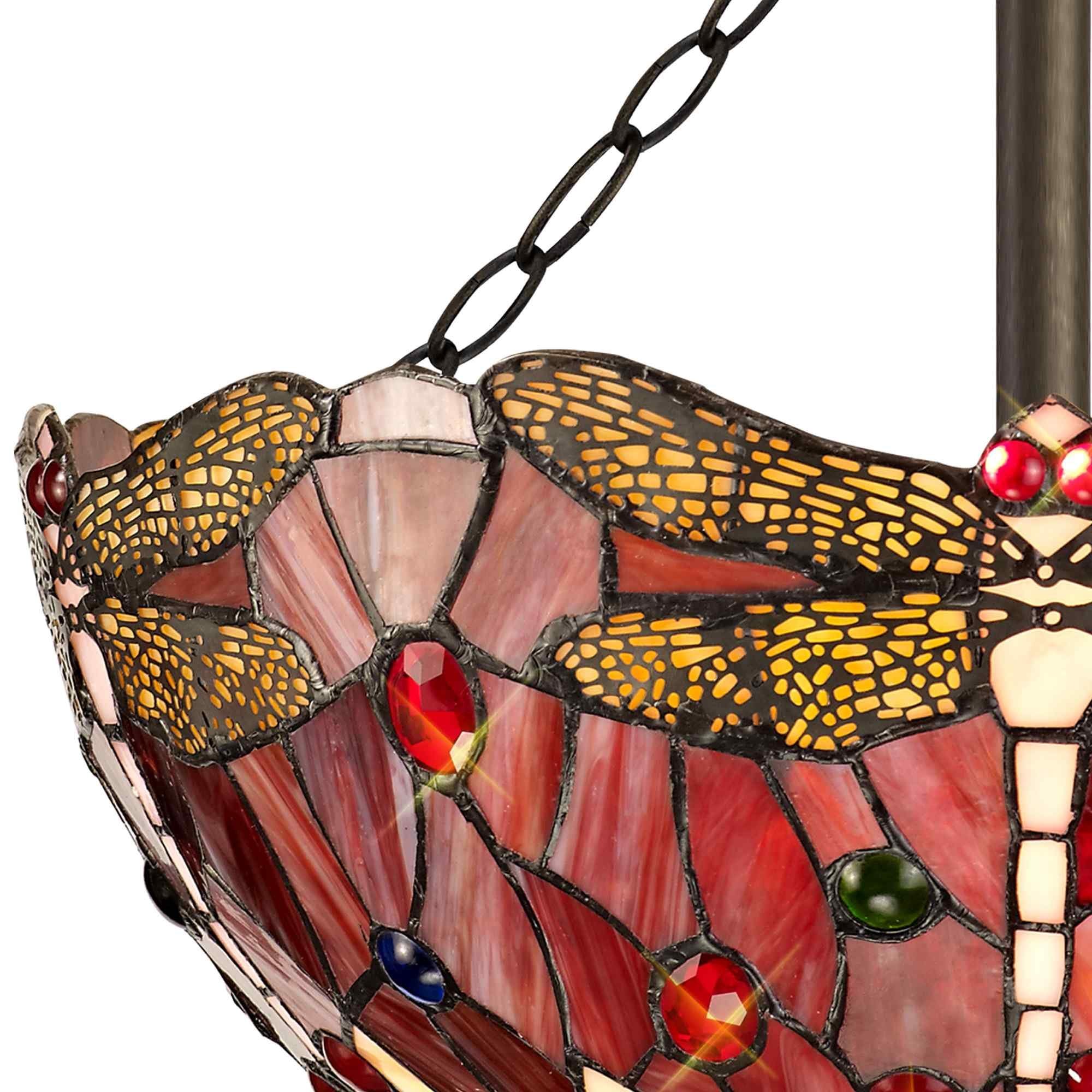 NLK01029 Heidi 3 Light Semi Ceiling With 40cm Tiffany Shade Purple/Pink/Crystal/Aged Antique Brass