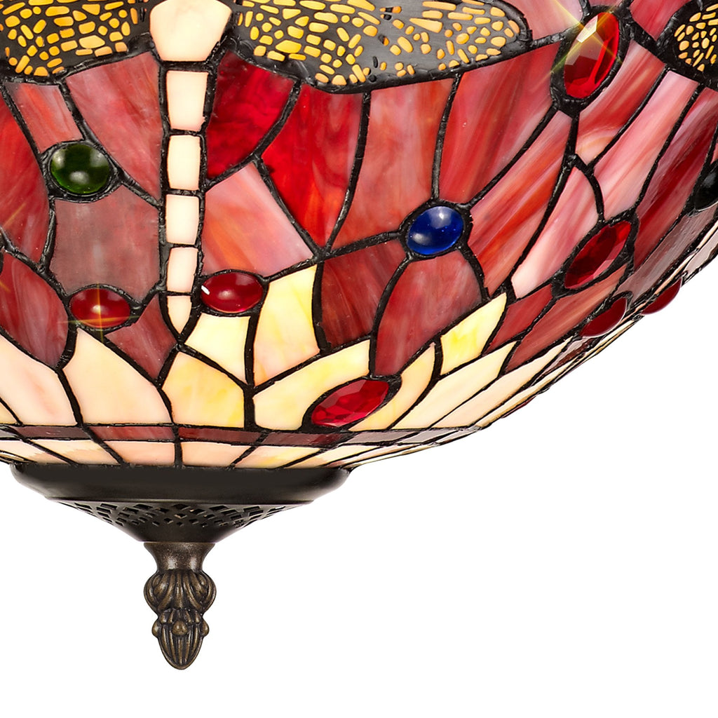NLK01029 Heidi 3 Light Semi Ceiling With 40cm Tiffany Shade Purple/Pink/Crystal/Aged Antique Brass