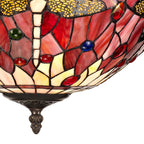 NLK01029 Heidi 3 Light Semi Ceiling With 40cm Tiffany Shade Purple/Pink/Crystal/Aged Antique Brass