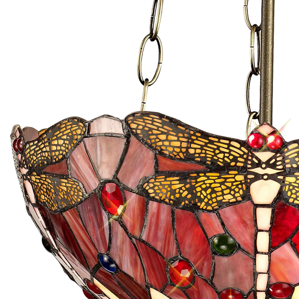 NLK01039 Heidi 3 Light Up Lighter Pendant With 40cm Tiffany Shade Purple/Pink/Crystal/Aged Antique Brass