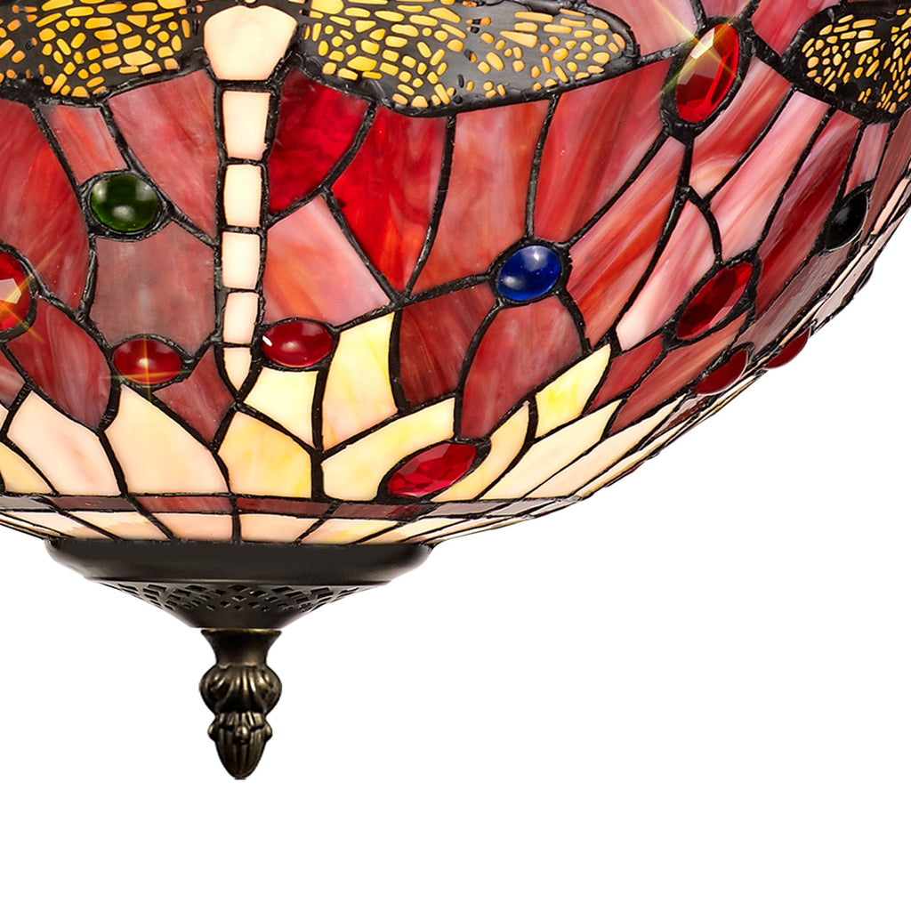 NLK01039 Heidi 3 Light Up Lighter Pendant With 40cm Tiffany Shade Purple/Pink/Crystal/Aged Antique Brass
