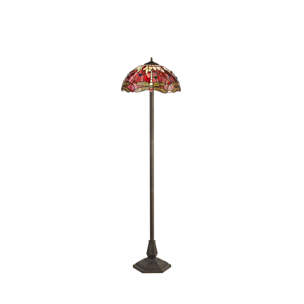 NLK01049 Heidi 2 Light Octagonal Floor Lamp With 40cm Tiffany Shade Purple/Pink/Crystal/Aged Antique Brass