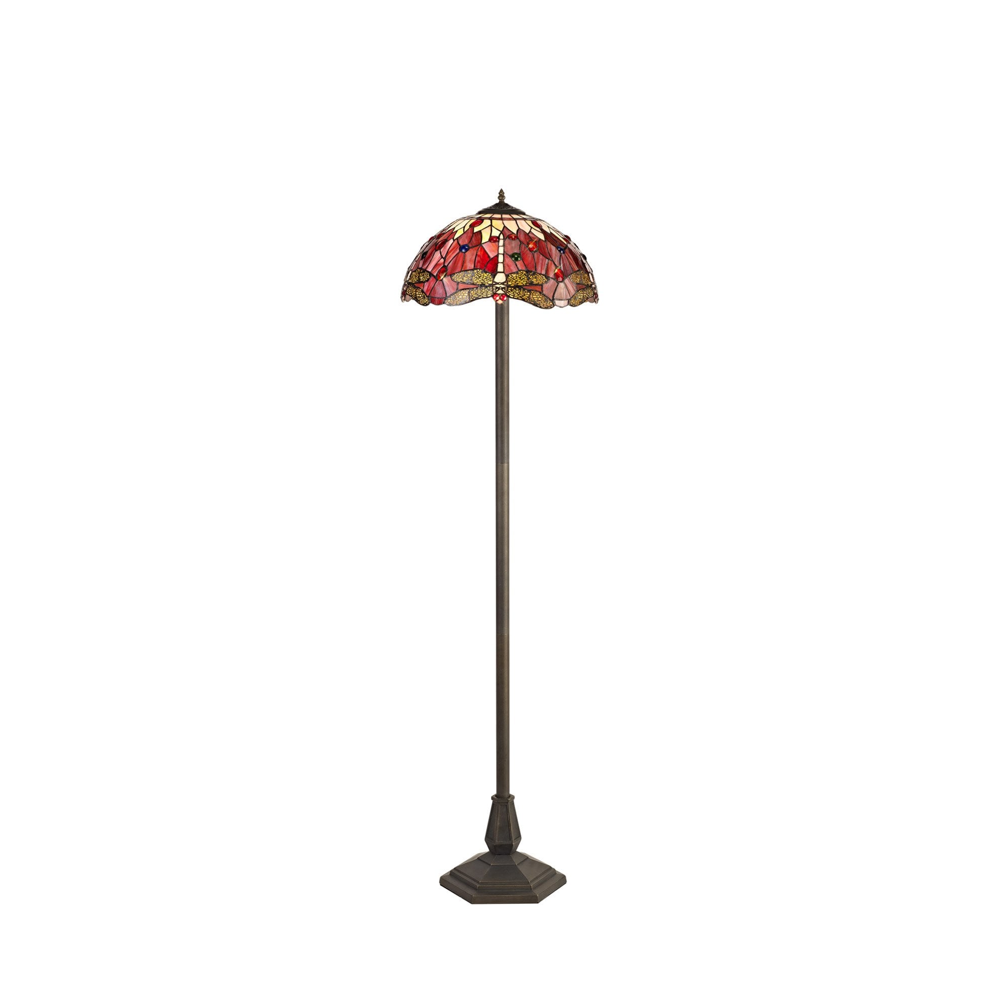 NLK01049 Heidi 2 Light Octagonal Floor Lamp With 40cm Tiffany Shade Purple/Pink/Crystal/Aged Antique Brass