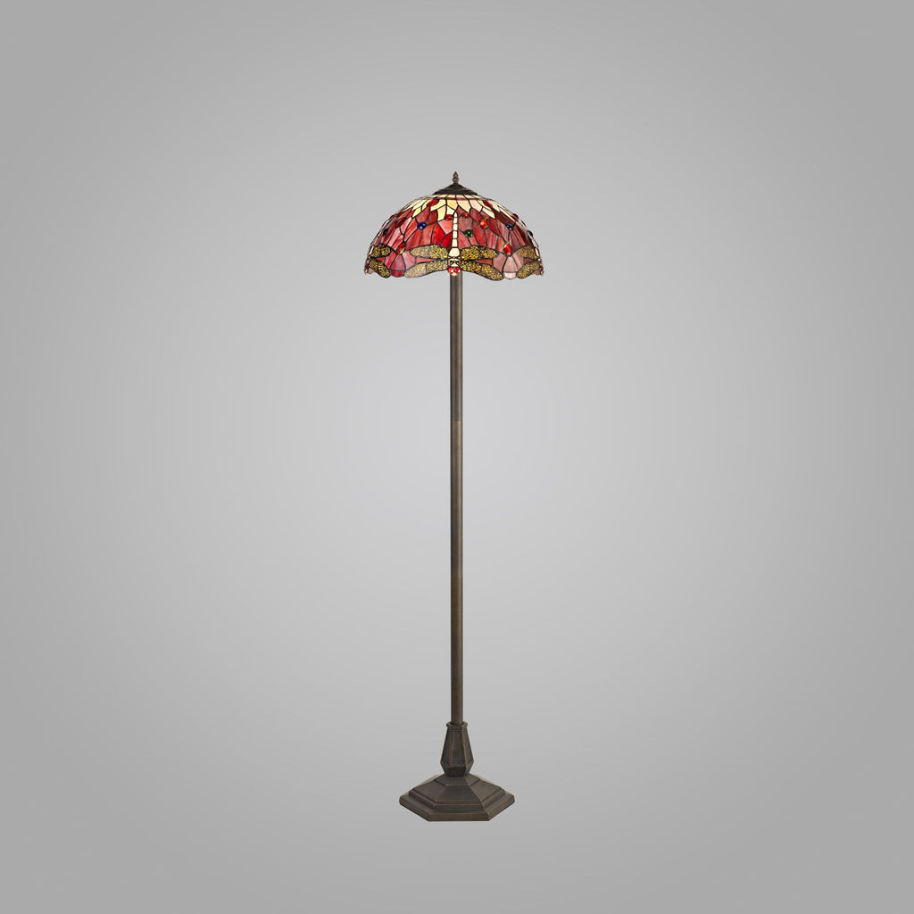 NLK01049 Heidi 2 Light Octagonal Floor Lamp With 40cm Tiffany Shade Purple/Pink/Crystal/Aged Antique Brass