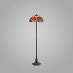 NLK01049 Heidi 2 Light Octagonal Floor Lamp With 40cm Tiffany Shade Purple/Pink/Crystal/Aged Antique Brass