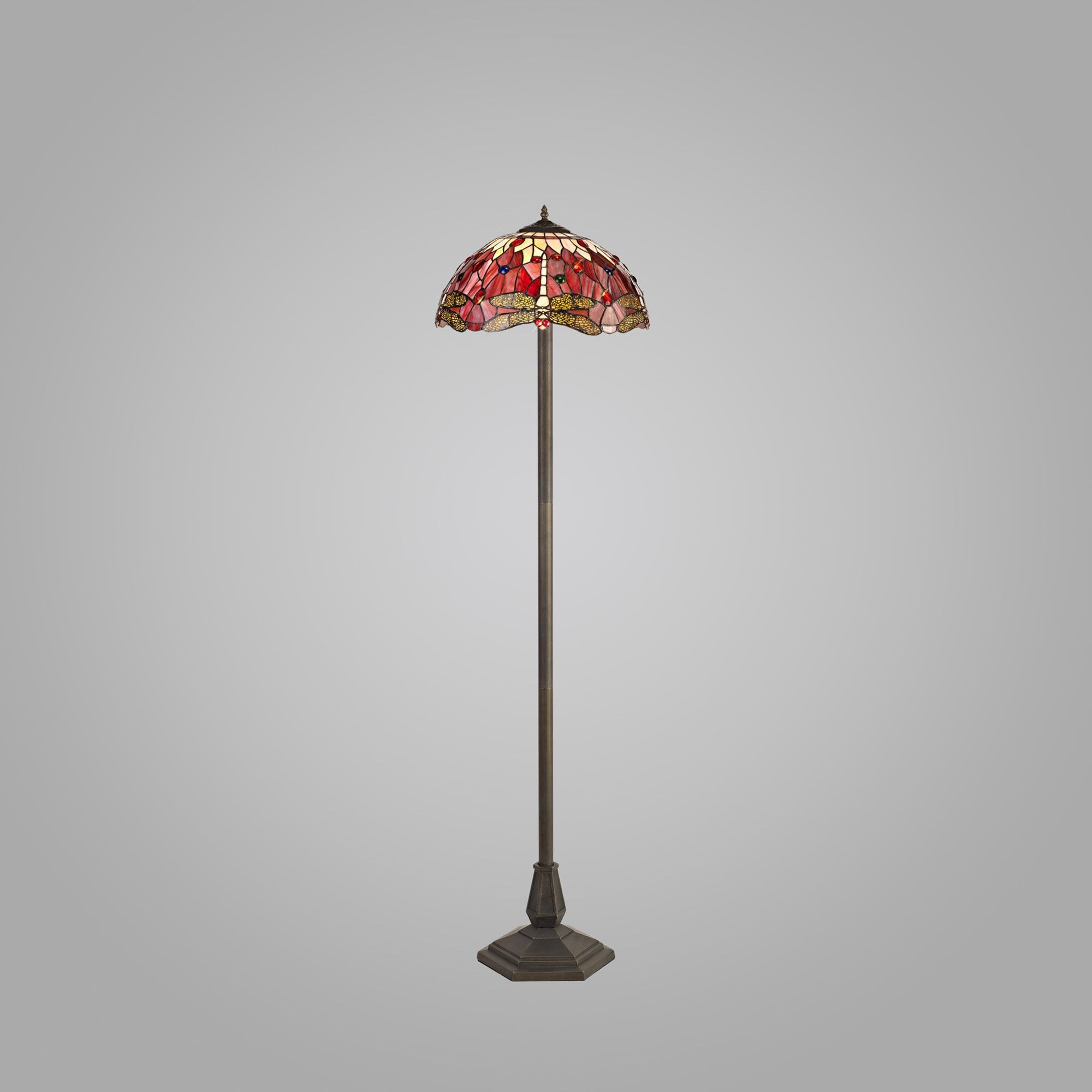 NLK01049 Heidi 2 Light Octagonal Floor Lamp With 40cm Tiffany Shade Purple/Pink/Crystal/Aged Antique Brass