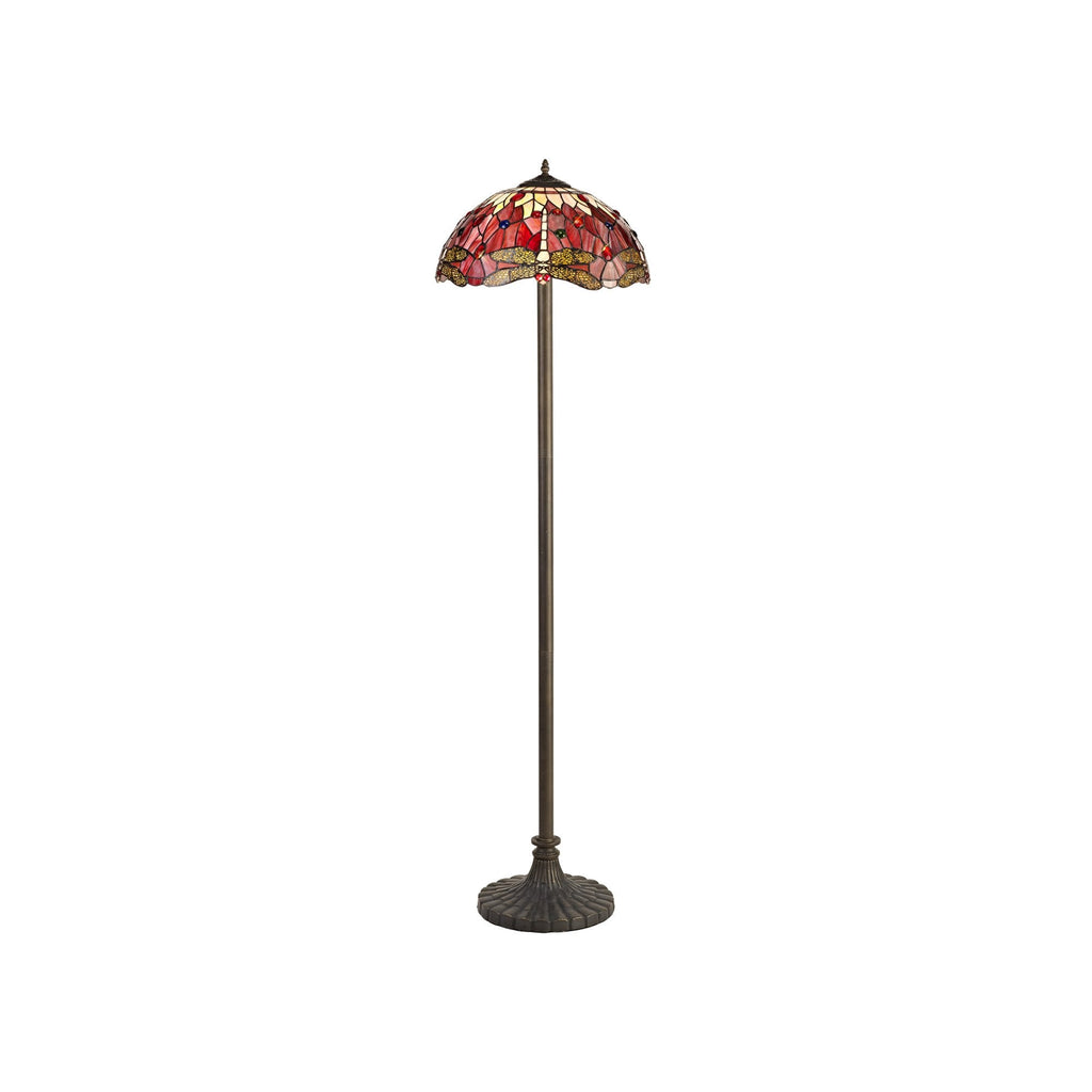 NLK01059 Heidi 2 Light Stepped Design Floor Lamp With 40cm Tiffany Shade Purple/Pink/Crystal/Aged Antique Brass