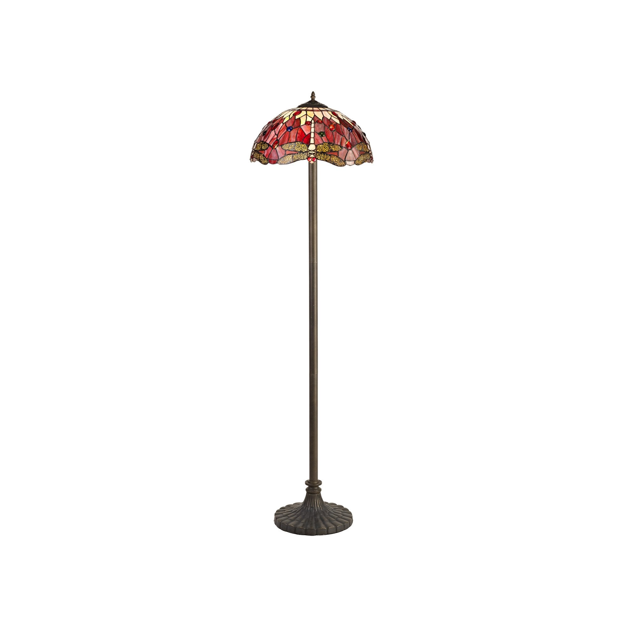 NLK01059 Heidi 2 Light Stepped Design Floor Lamp With 40cm Tiffany Shade Purple/Pink/Crystal/Aged Antique Brass
