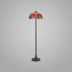 NLK01059 Heidi 2 Light Stepped Design Floor Lamp With 40cm Tiffany Shade Purple/Pink/Crystal/Aged Antique Brass