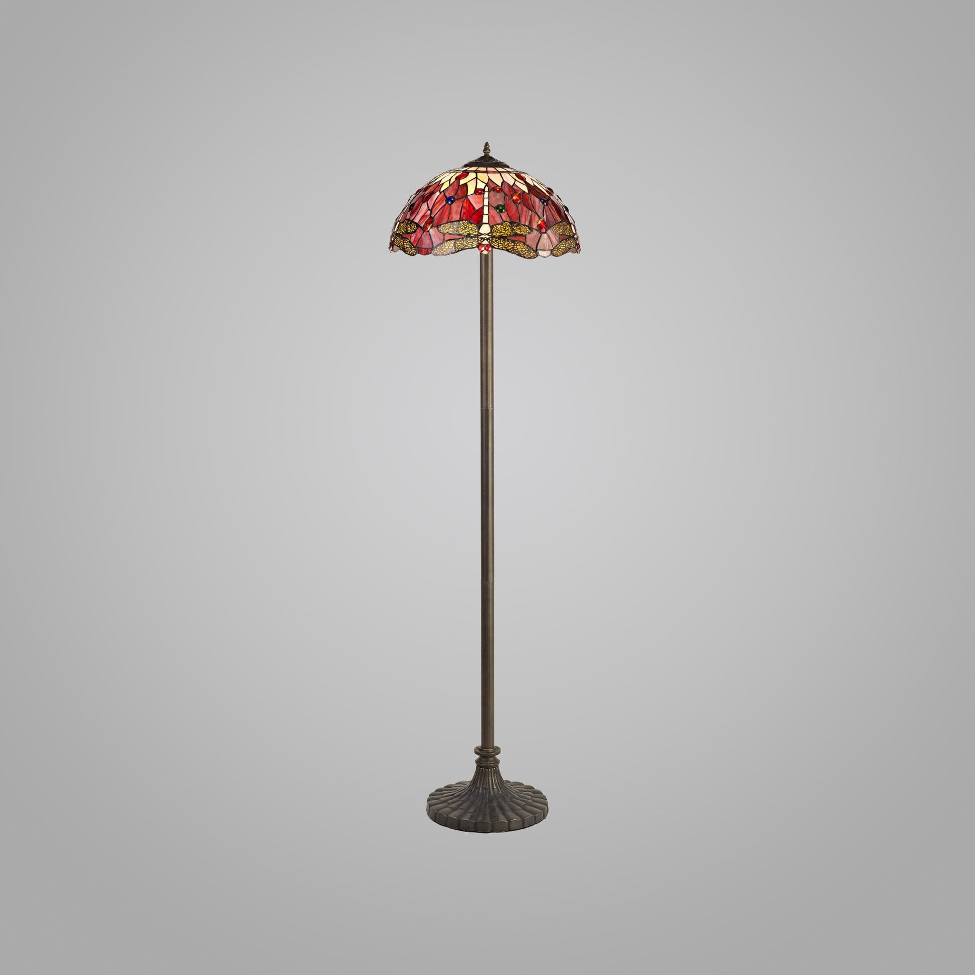 NLK01059 Heidi 2 Light Stepped Design Floor Lamp With 40cm Tiffany Shade Purple/Pink/Crystal/Aged Antique Brass