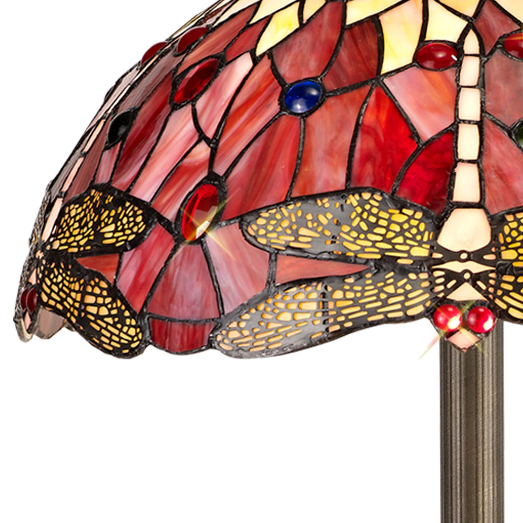 NLK01059 Heidi 2 Light Stepped Design Floor Lamp With 40cm Tiffany Shade Purple/Pink/Crystal/Aged Antique Brass