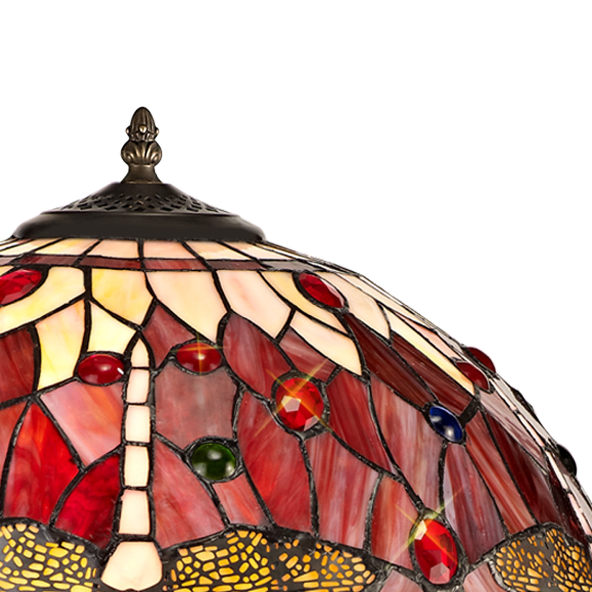 NLK01059 Heidi 2 Light Stepped Design Floor Lamp With 40cm Tiffany Shade Purple/Pink/Crystal/Aged Antique Brass