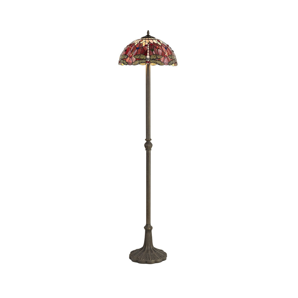 NLK01079 Heidi 2 Light Leaf Design Floor Lamp With 40cm Tiffany Shade Purple/Pink/Crystal/Aged Antique Brass