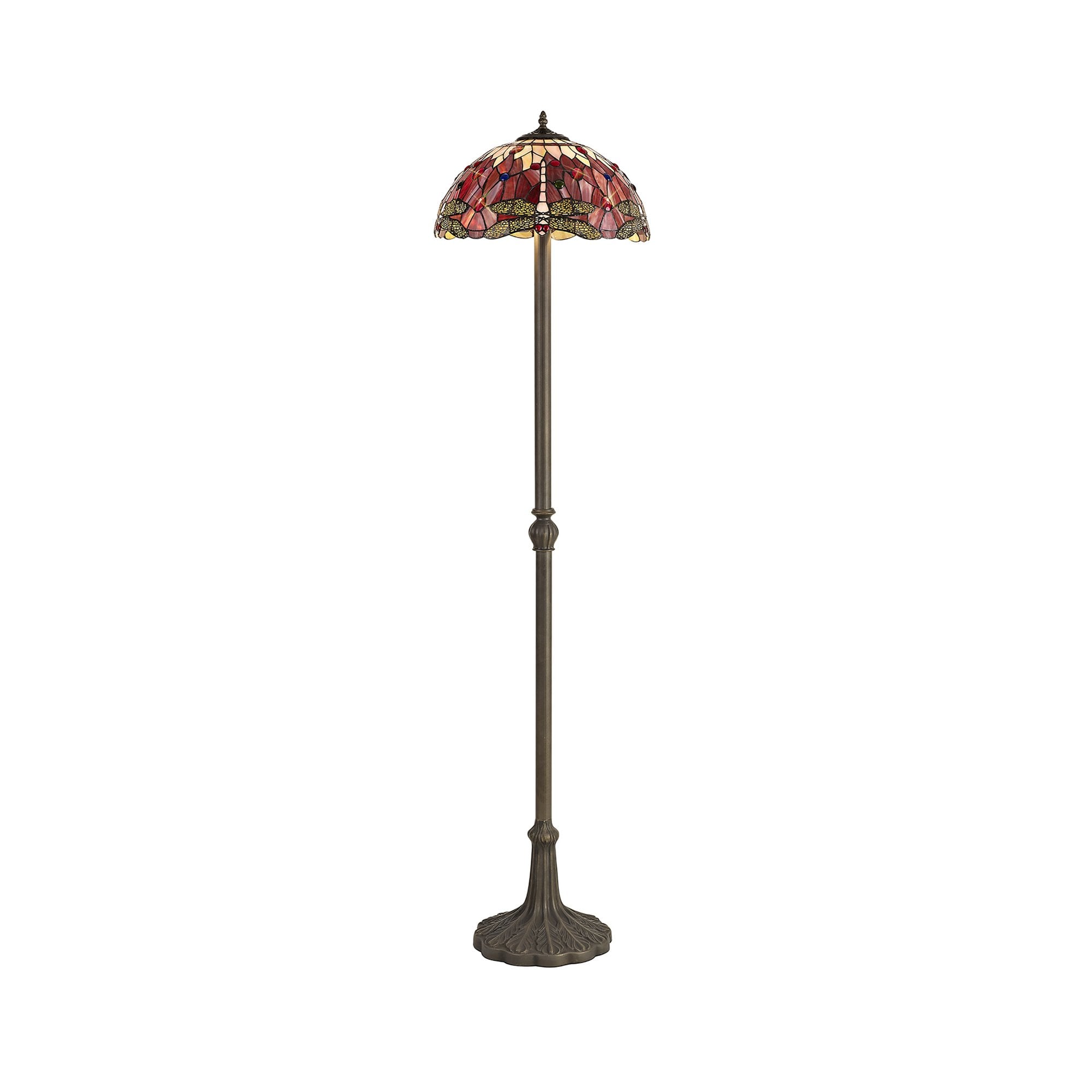 NLK01079 Heidi 2 Light Leaf Design Floor Lamp With 40cm Tiffany Shade Purple/Pink/Crystal/Aged Antique Brass