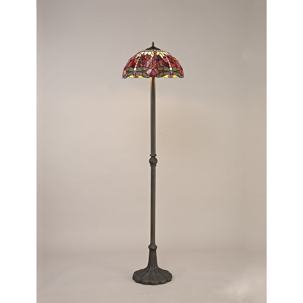 NLK01079 Heidi 2 Light Leaf Design Floor Lamp With 40cm Tiffany Shade Purple/Pink/Crystal/Aged Antique Brass