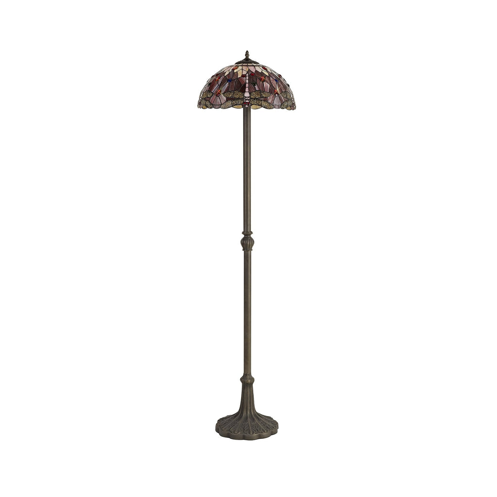 NLK01079 Heidi 2 Light Leaf Design Floor Lamp With 40cm Tiffany Shade Purple/Pink/Crystal/Aged Antique Brass