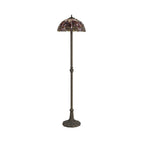 NLK01079 Heidi 2 Light Leaf Design Floor Lamp With 40cm Tiffany Shade Purple/Pink/Crystal/Aged Antique Brass