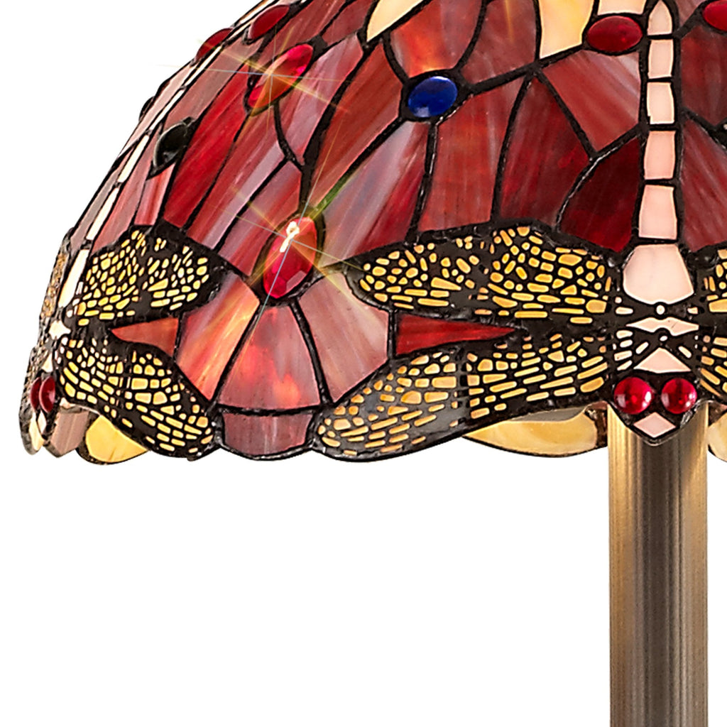 NLK01079 Heidi 2 Light Leaf Design Floor Lamp With 40cm Tiffany Shade Purple/Pink/Crystal/Aged Antique Brass