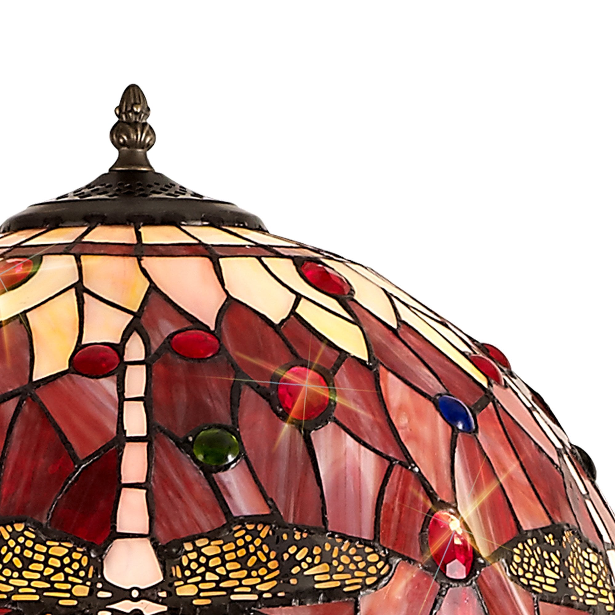 NLK01079 Heidi 2 Light Leaf Design Floor Lamp With 40cm Tiffany Shade Purple/Pink/Crystal/Aged Antique Brass