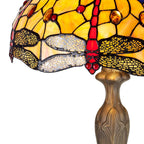 NLK04859 Heidi 2 Light Curved Table Lamp With 40cm Tiffany Shade Blue/Orange/Crystal/Aged Antique Brass