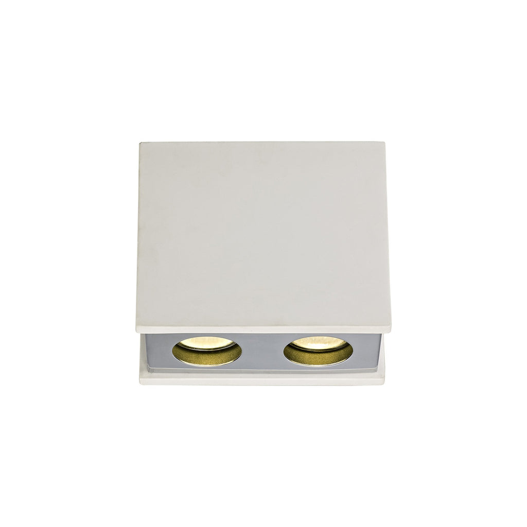 NLK01139 Inigo 2 Light Ceiling White Paintable Gypsum With Polished Chrome Cover